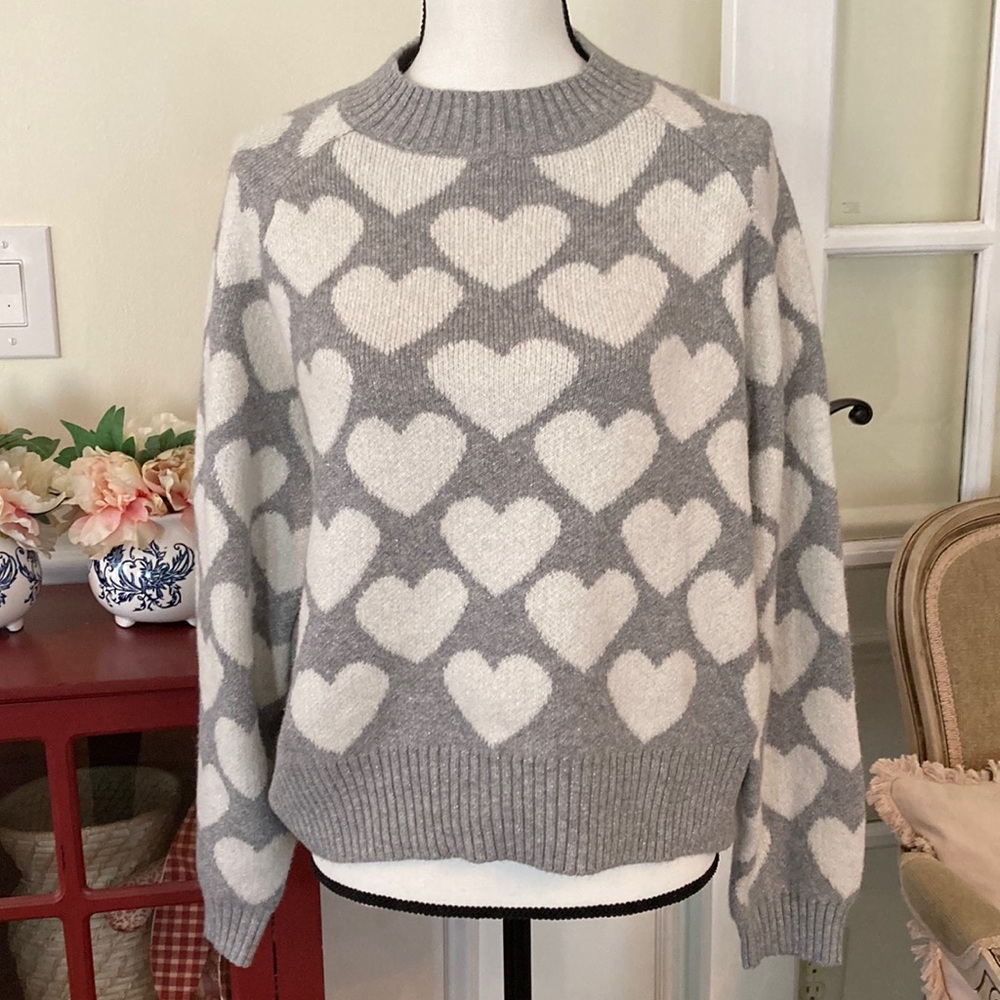 Gray Heart Pattern Sweater